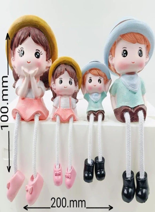 VRB Dec مجموعة VRB Dec المكونة من 4 قطع من تماثيل الأرجل المعلقة، تماثيل لطيفة لولد وبنت، دمى زوجية لطيفة / دمى معلقة الأرجل لتزيين المنزل / قطع ديكور، هدية عيد الحب للصديقة أو الصديق (موديل - 08)، متعدد الألوان - Image 2